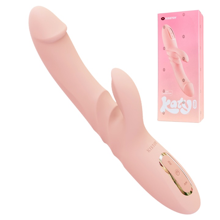 Vibrator multifunctional tip iepuras Katy Pro 3in1, pentru stimularea clitorisului si punctului G, 9 moduri de vibratie, 3 moduri pentru clitoris, miscari pulsatorii (imitarea penetrarii), silicon medical, rezistent la apa, 24 cm