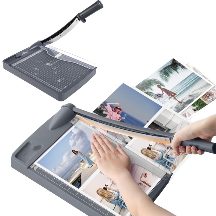 Ghilotina manuala Lynker pentru taiere hartie A4, B5, A5, B6, B7, design anti-alunecare, Otel inoxidabil 3Cr13, Scale clare in inci si centimetri, cu protectie de siguranta, perfect pentru acasa, birou, scoala sau studio creativ, 39.6x24 cm