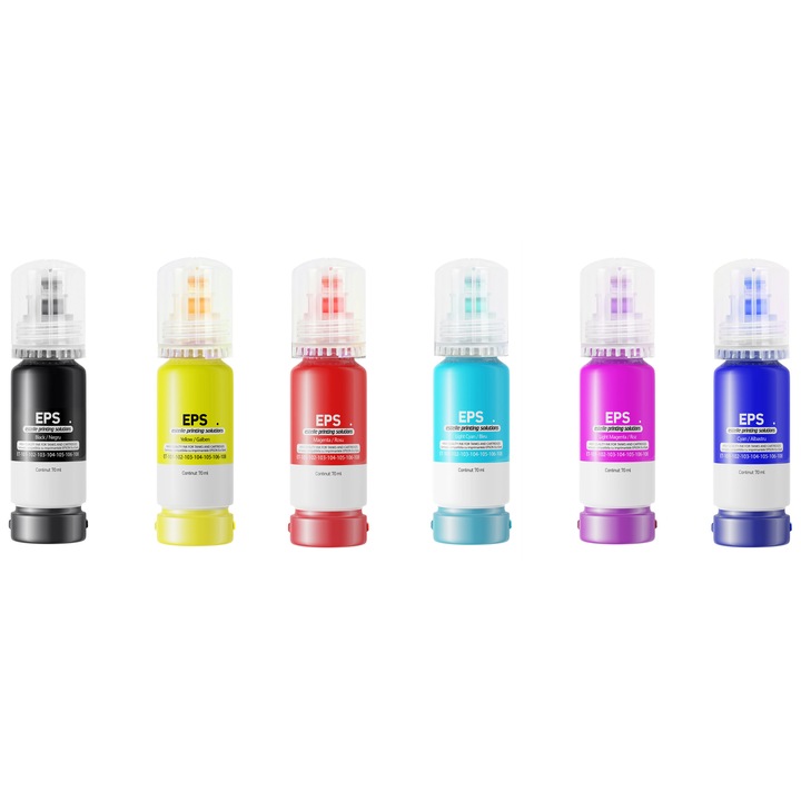 Set 6 culori cerneală EPS, pentru imprimante Epson ET-108/L18050/L8050, multicolor, 6 x 70 ml