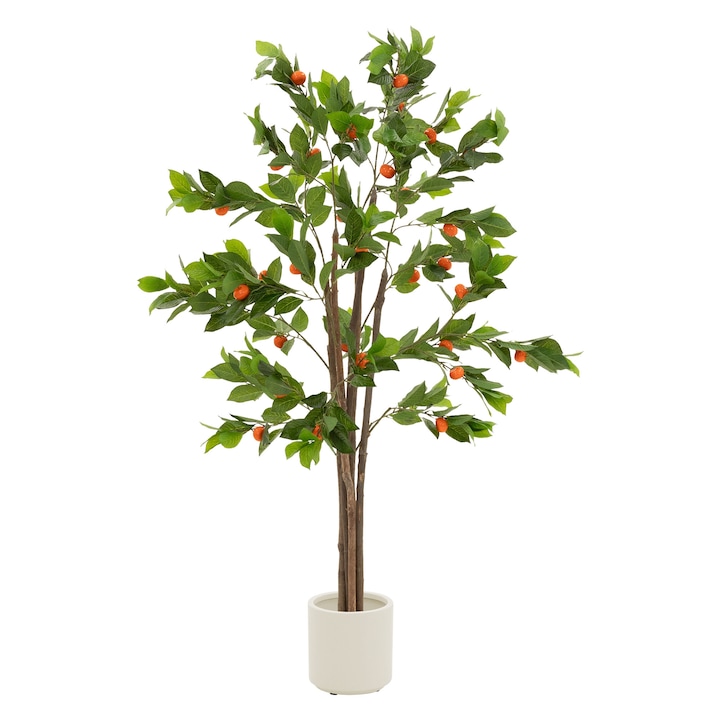 Portocal artificial ML-Design 160 cm verde in ghiveci, planta interior/exterior cu fructe portocalii, copac realist decorativ din plastic pentru casa si birou, usor de ingrijit