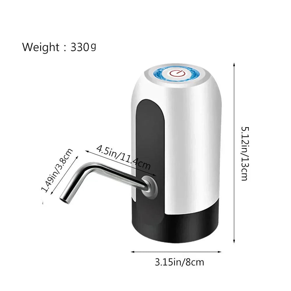Dozator electric de apa Macvi® pentru bidon, pompa automata cu acumulator USB, buton digital, inox, pentru bidoane 5-18, 9L
