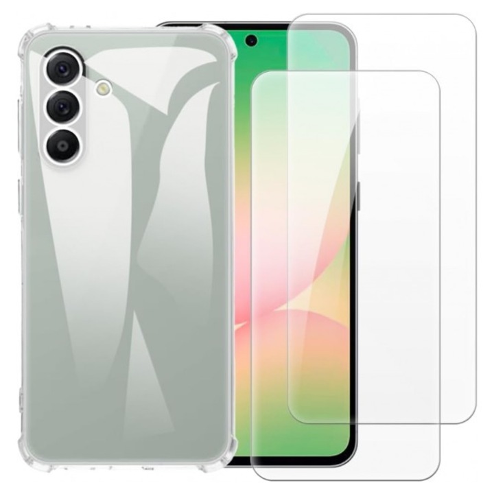 Set Husa Upzz® Armor + 2 x Folie Sticla Compatibil Cu Samsung Galaxy A37 5G, Anti Soc, Protectie La Camere, Transparent