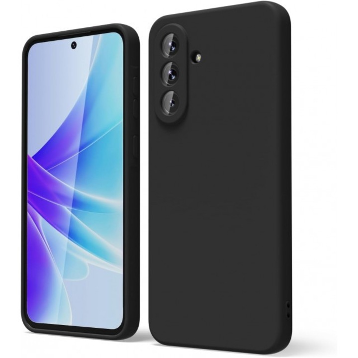 Husa Upzz® No Logo Pentru Samsung Galaxy A57 5G, Protectie La Camere, Alcantara La Interior, Negru