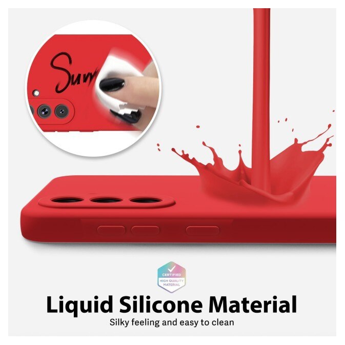 Husa Upzz® No Logo Pentru Samsung Galaxy A27 5G, Protectie La Camere, Alcantara La Interior, Rosu