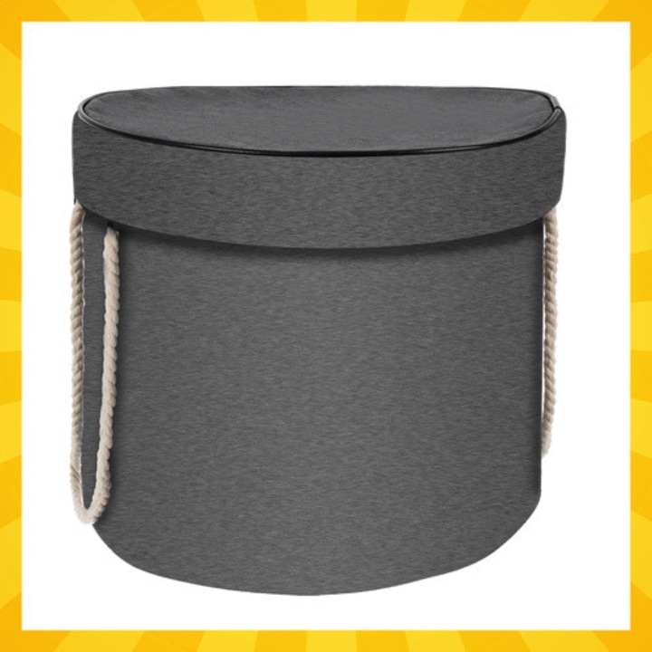 Cos pentru Jucarii 2 in 1 cu Covoras de Joaca, Pliabil, Impermeabil, Diametru 135 cm, Gri/Galben