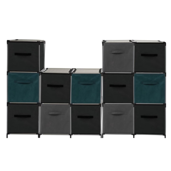 Etajera modulara 4 cuburi organizare, 5five, structura metal si panouri textile, 68.5 x 34.5 x 70 cm, Negru/Gri