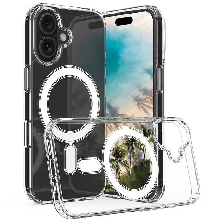 Carcasa transparenta iPhone 16 Plus, acril magnetic MagSafe