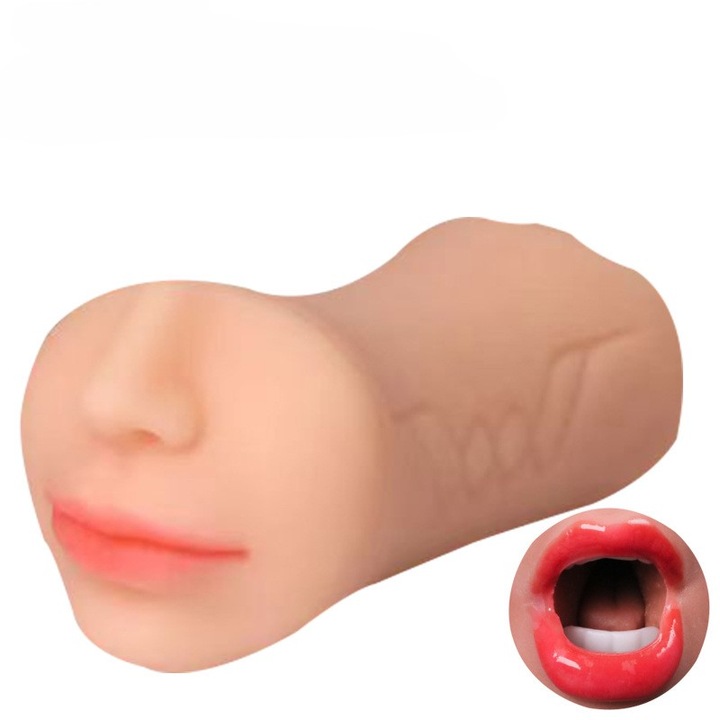 Masturbator pentru barbati 3 in 1, ultra-realistic, canale oral, vaginal si anal, material cyberskin, 20 cm, Culoare naturala