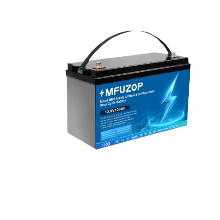 Baterie LiFePO4 12V 100Ah cu BMS Smart 100A Integrat, Peste 8.000 de Cicluri Profunde, Peste 80% Adancime de Descarcare, Ideala pentru Alimentare de Urgenta, Autocaravane