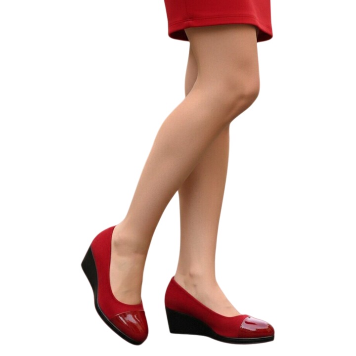 Pantofi cu platforma pentru dama, piele ecologica, C-93, rosu, 39