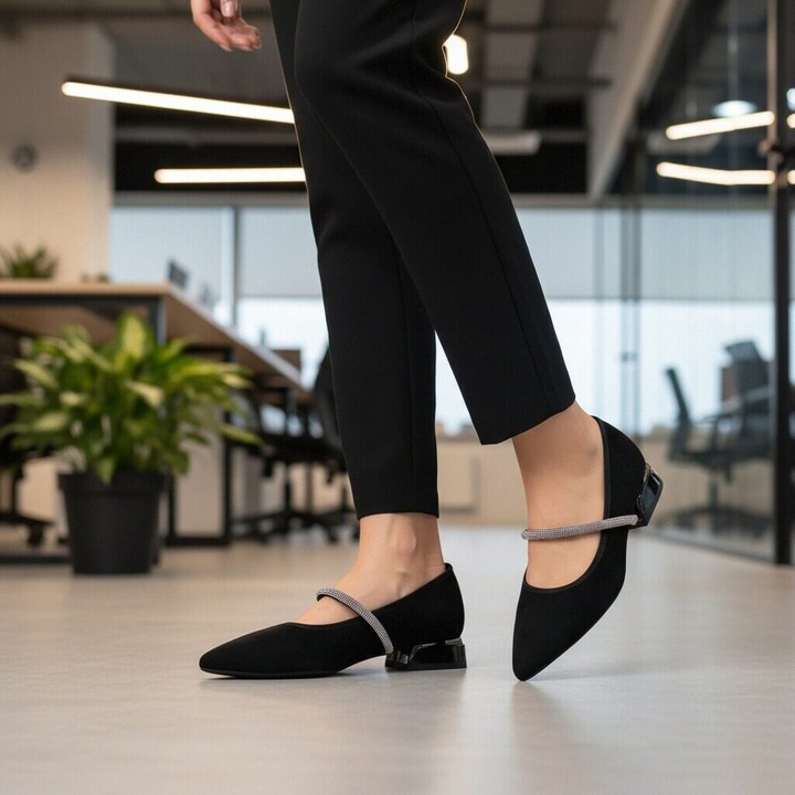 Pantofi eleganti cu toc jos C-151negru 122931, Negru