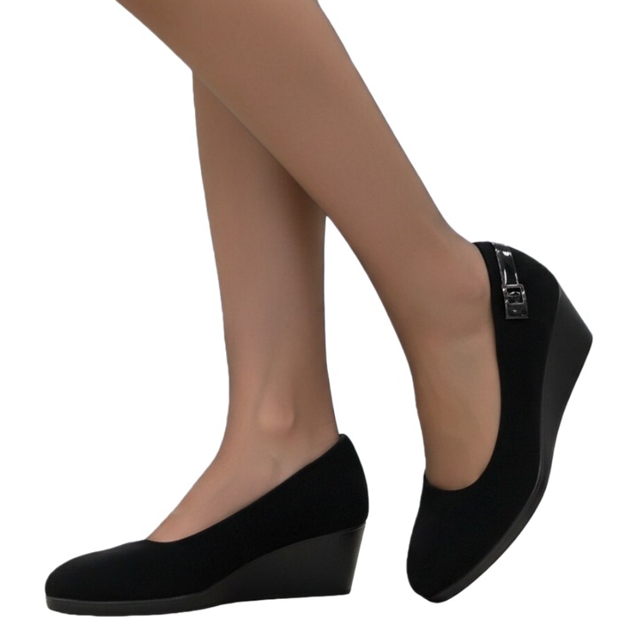 Pantofi cu platforma pentru dama, piele ecologica intoarsa, C-121, negru, 38