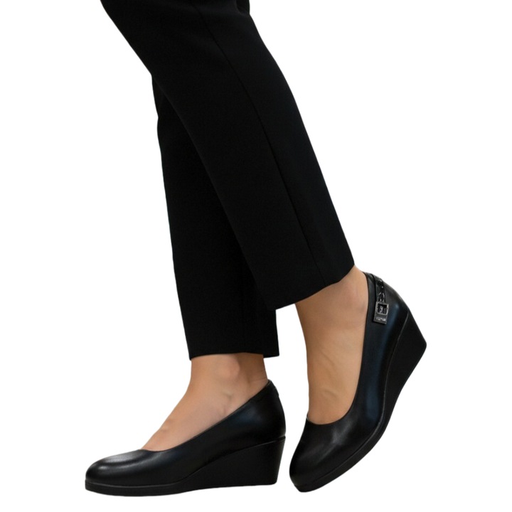 Pantofi cu platforma pentru dama, piele ecologica, C-120, negru, 39