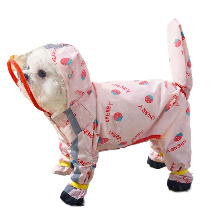 Pelerina de ploaie pentru caini, OSPE, cu protectie pentru coada si labute, Roz (marimea S)