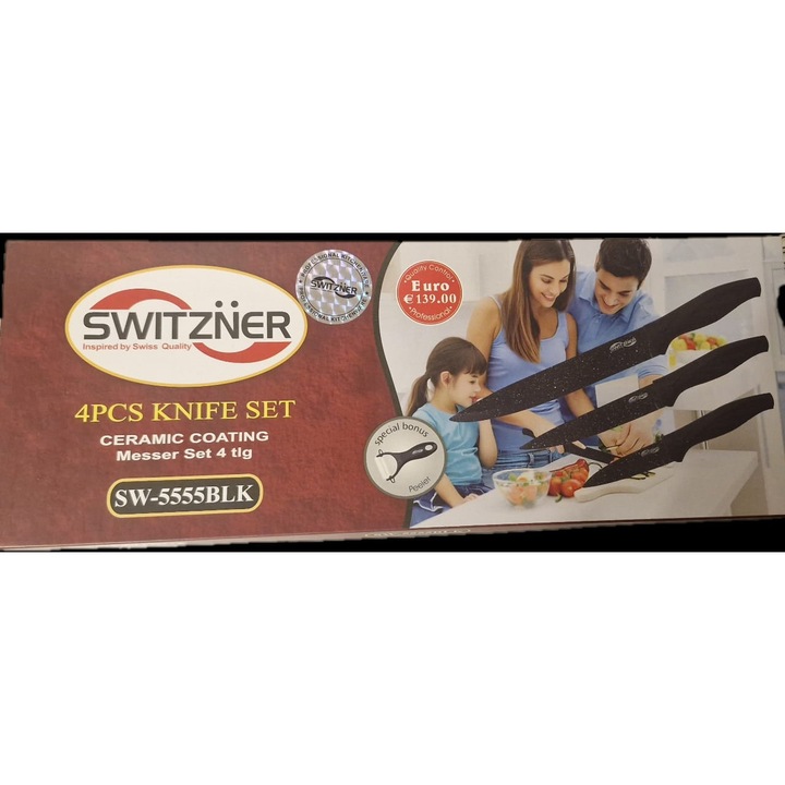 Set de cutite Switzner 4pcs, inox, ergonomic, negru