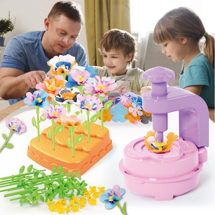 Buchete de flori din material textil Jucarii, OSPE®, Jucarie DIY de lucru pentru copii, Activitate educationala pentru copii de 3-8 ani，Violet
