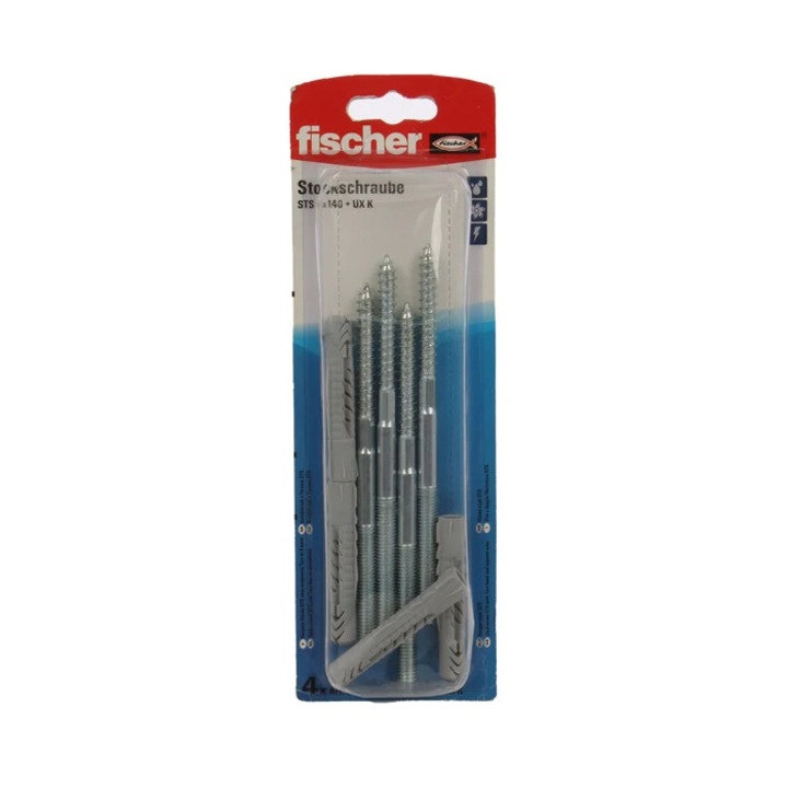Fafúró / fémfúró, Fischer STS, acélból, 8 x 140 mm + nylon tipli, UX 10, 4 darabos készlet