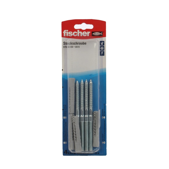 Faszor / fém csavar, Fischer STS, acél, 8 x 120 mm + nejlon tipli, UX 10, 4 darabos készlet