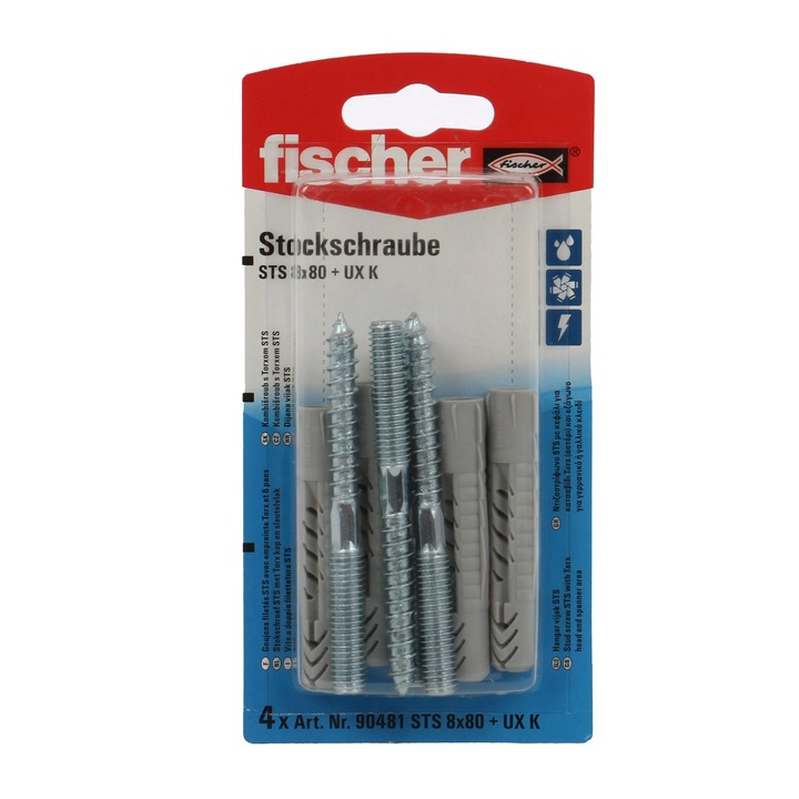 Fischer STS fa/fém csavar, acél, 8 x 80 mm + UX 10 nylon tipli, 4 darabos készlet