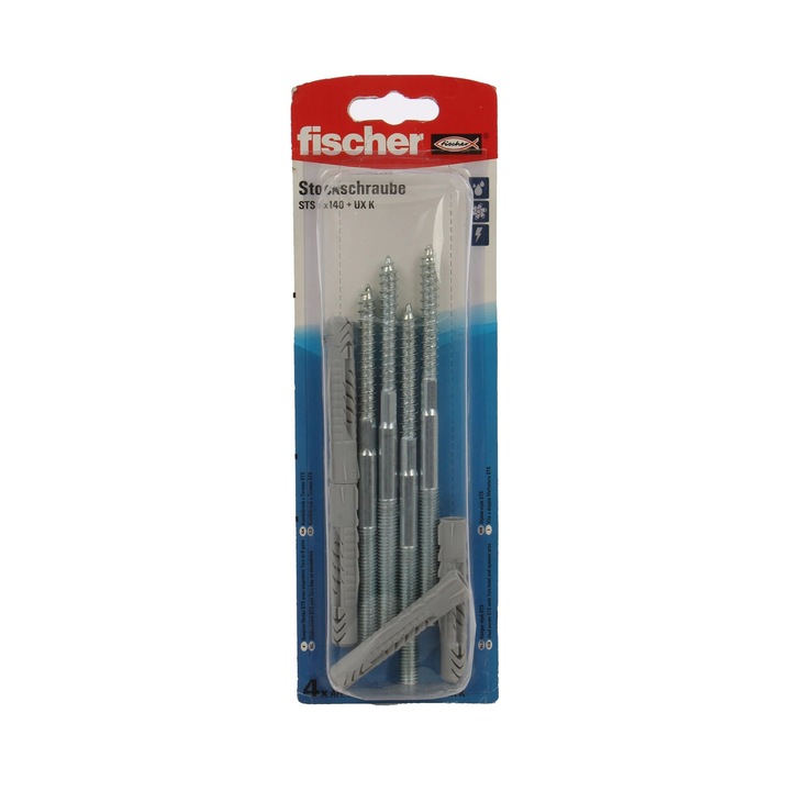 Fafúró / fémfúró, Fischer STS, acél, 8 x 140 mm + nylon tipli, UX 10, 4 darabos készlet