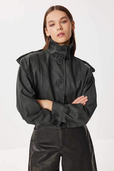 Geaca bomber, Happiness Istanbul, piele intoarsa, verde inchis