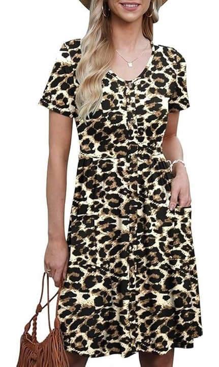 Rochie casual lejera cu buzunare pentru femei, maro cu model S