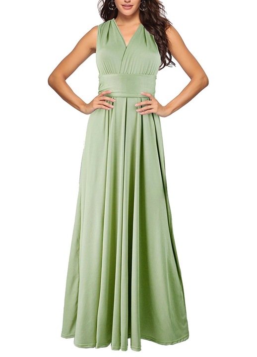 Rochie eleganta lunga, fara maneci, spate gol, talie inalta, verde deschis S