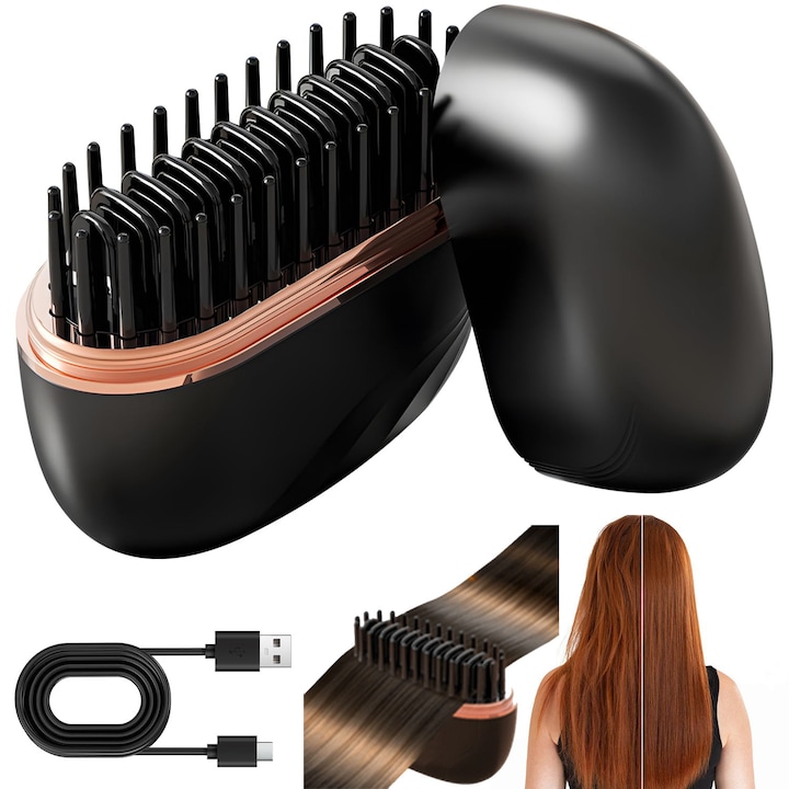 Мини преса за коса, Bedee, 3 температурни нива, безжична, USB зареждане, 2000mAh, йонна грижа, топлоустойчив калъф, лека и преносима, 8.8x8.3см, подходяща за пътуване, офис и излизания, черна