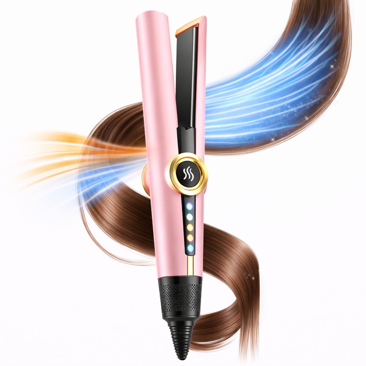 Преса за изправяне и сушене на коса 2 в 1 EVONTECH® Air Hair Straightener с горещ въздух, безчетков мотор high speed 110000 RPM, въздушен поток 60 m/s, йонна функция против накъсване, 3 степени на въздух и температура, розова
