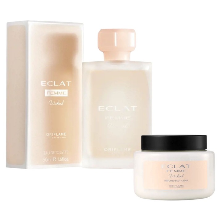 Eclat Femme Weekend ajándékszett nőknek, eau de toilette és illatosított testápoló krém, virágos-gyümölcsös-zöld illat, friss és elegáns