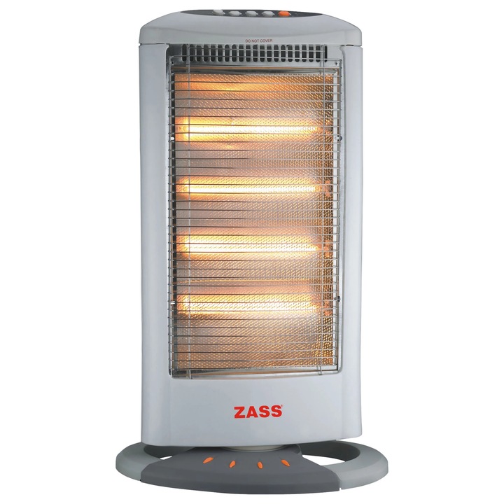 Radiator, halogen, Zass HS-04, 4 trepte, 1600 W, 195 x 720 x 455 mm, 4 elemente incalzire, functie oscilatie, protectie la rasturnare, protectie la supraincalzire, alb