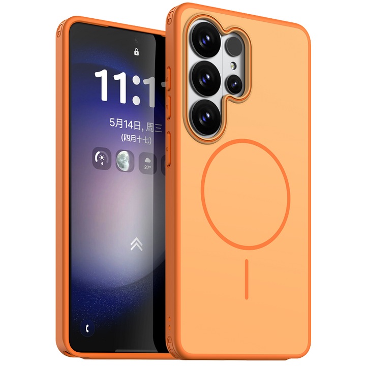 Husă magnetică compatibila cu Samsung Galaxy S26 Ultra, portocalie, dimensiuni subțiri