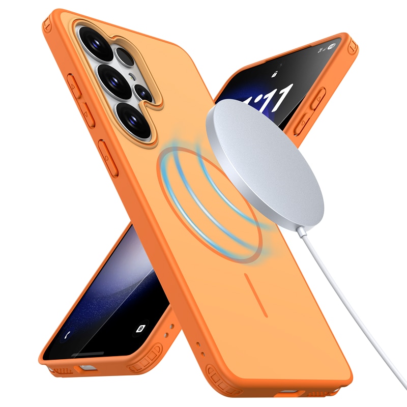 Husă magnetică compatibila cu Samsung Galaxy S26 Ultra, portocalie, dimensiuni subțiri