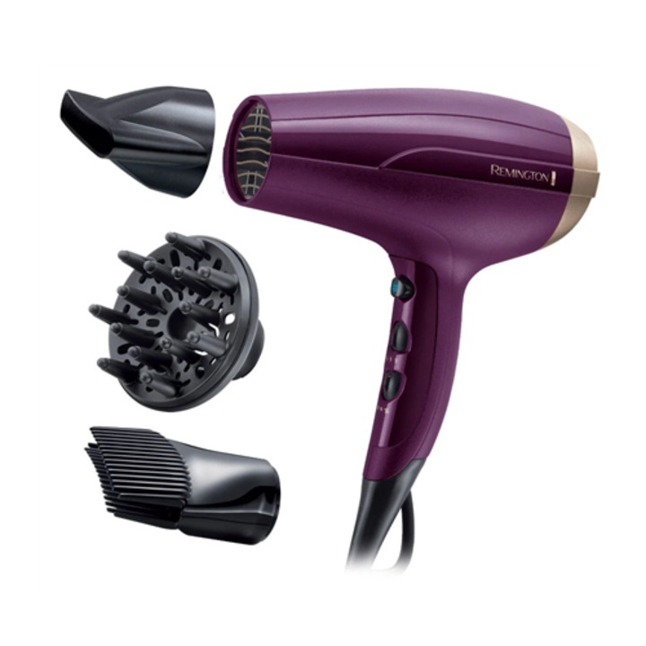Remington D5219 hajszárító, 2300 W, 3 hőmérséklet-fokozat, ionos funkció, lila