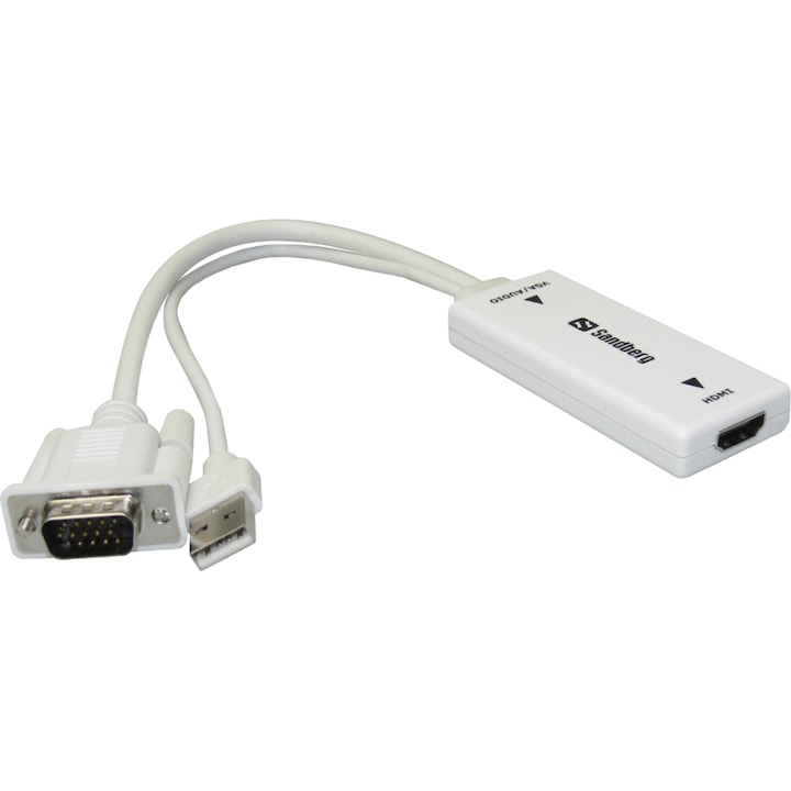 Адаптер Sandberg 508-78, VGA+Audio - HDMI, Бял