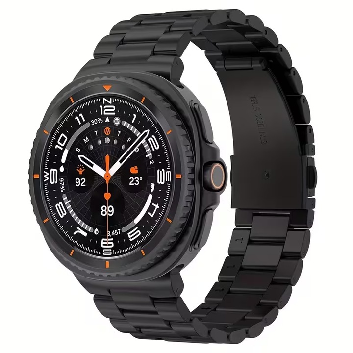 Curea Smartwatch, MTP, compatibila cu Samsung Galaxy Watch8 Classic, 46mm, Inox, Quick Release, Negru