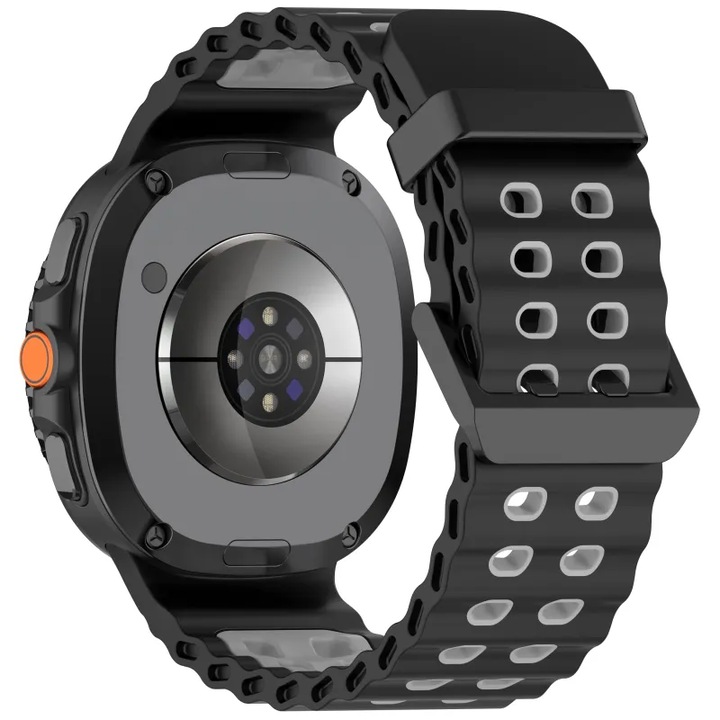 Curea Silicon MTP compatibila cu Samsung Galaxy Watch 8 Classic 46mm, Catarama neagra, Quick Release, Negru/Gri