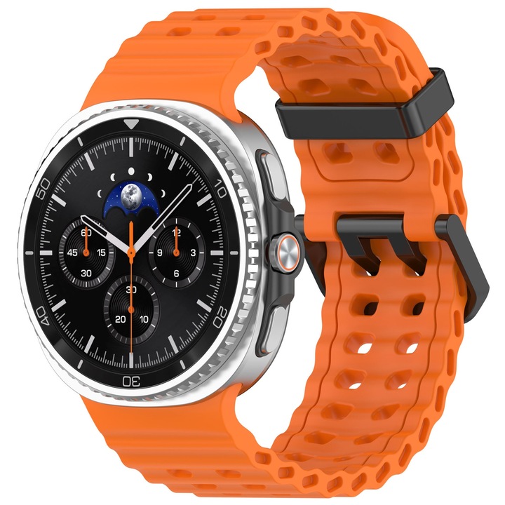 Curea Silicon MTP compatibila cu Samsung Galaxy Watch8 Classic 46mm, Catarama neagra, Quick Release, Orange