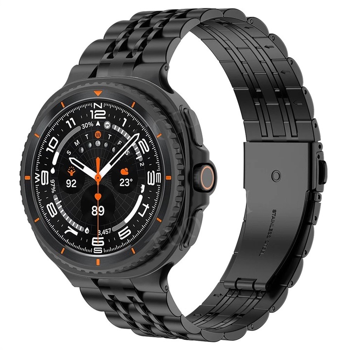 Curea Metalica MTP Zale impletite compatibila cu Samsung Galaxy Watch 8 40mm/44mm, Stainless Steel, Buton Quick Release, Negru