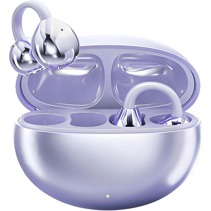 Nyitott fülhallgató, Bluetooth 5.4, iOS és Android kompatibilis, HD mikrofon, USB-C, sportoláshoz és futáshoz, lila