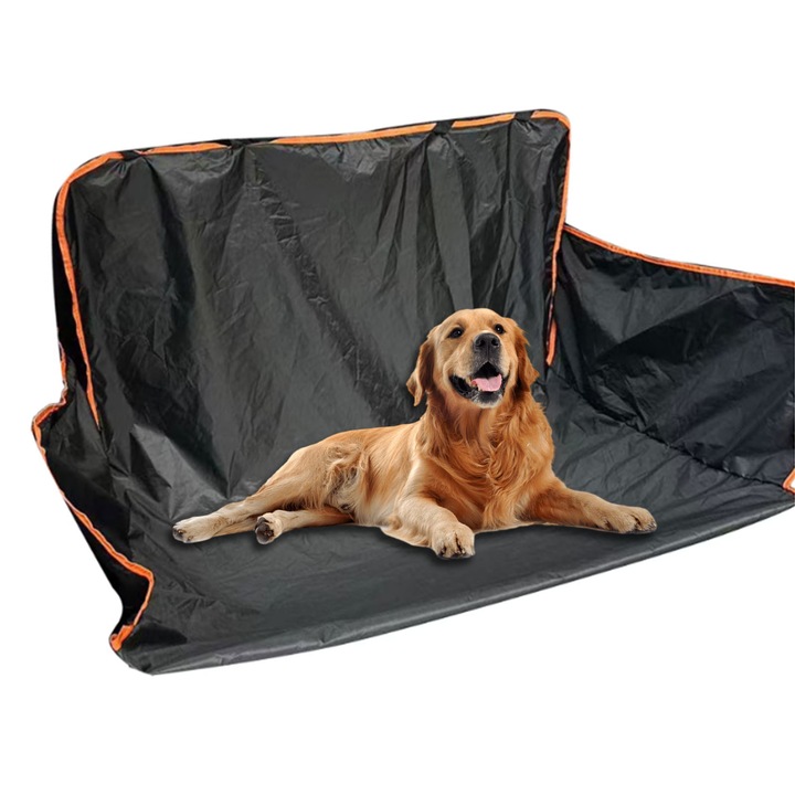 Husa auto pentru transport animale, AFKSMILE, Impermeabila, Antiderapanta, Pentru portbagajul sau bancheta autoturismului, 105x180cm, Negru/portocaliu