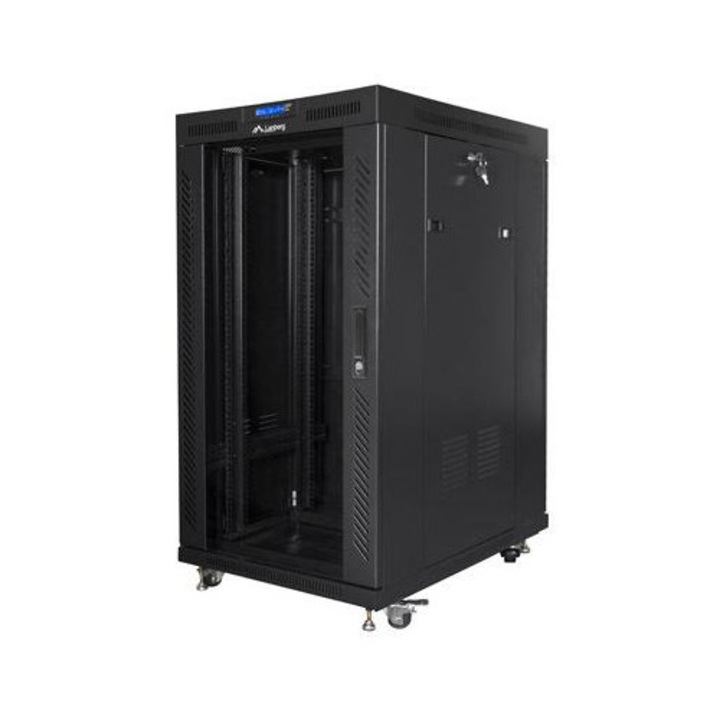 Fém szekrény, Lanberg, Rack 19" 22U, 800x1000, fekete, üvegajtók