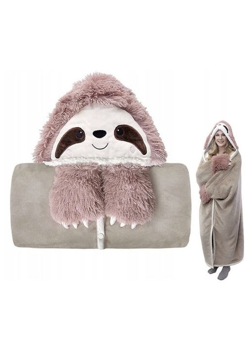 Hanorac dama, tip paturica, oversize, roz, bumbac, flanel, design lenes, One Size INTL