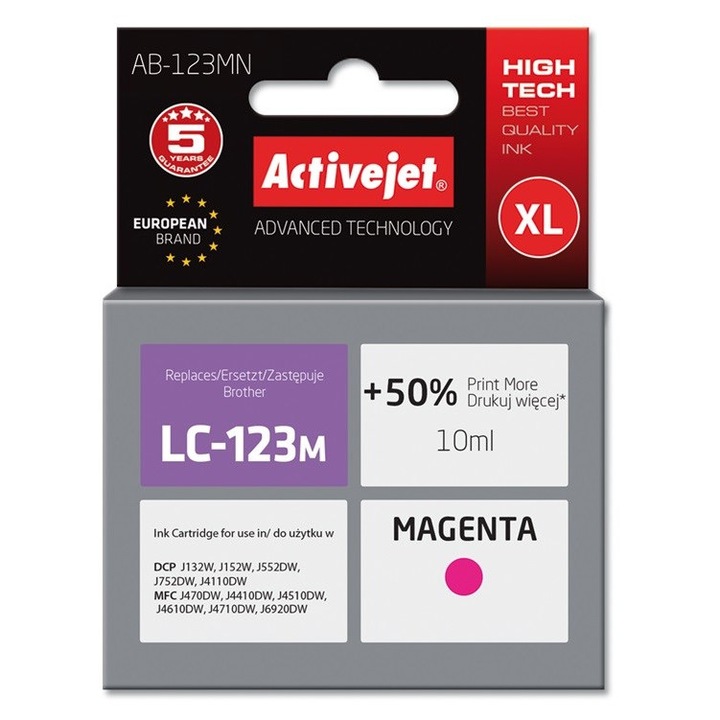 Activejet AB-123MN tintasugaras nyomtatópatron, 10 ml, piros