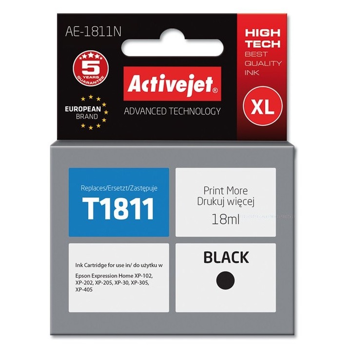 Activejet tintasugaras nyomtatópatron, AE-1811N, 18 ml, fekete