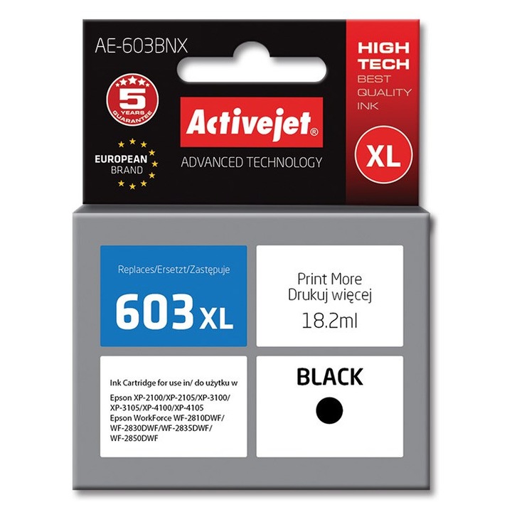 Activejet AE-603BNX tintasugaras nyomtatópatron, 18,2 ml, fekete