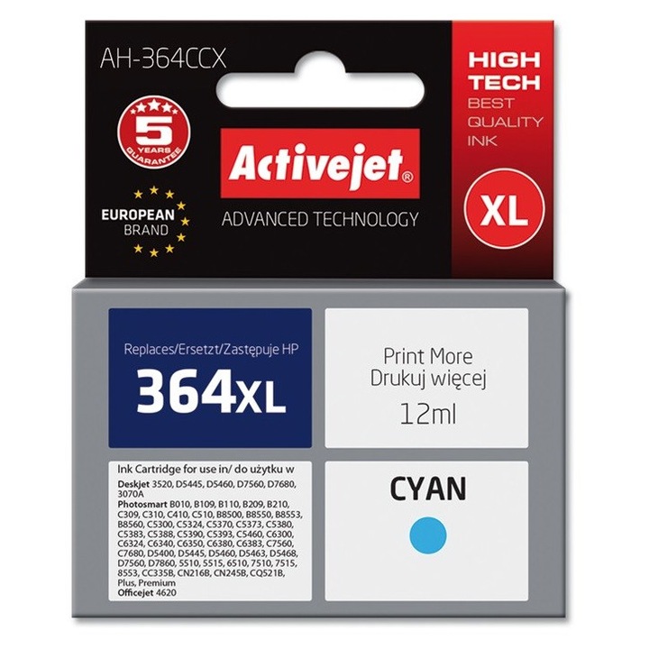 Activejet AH-364CCX tintasugaras nyomtatópatron, 12 ml, ciánkék