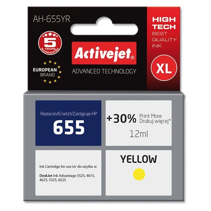 Activejet AH-655YR tintasugaras nyomtatópatron, 12 ml, sárga