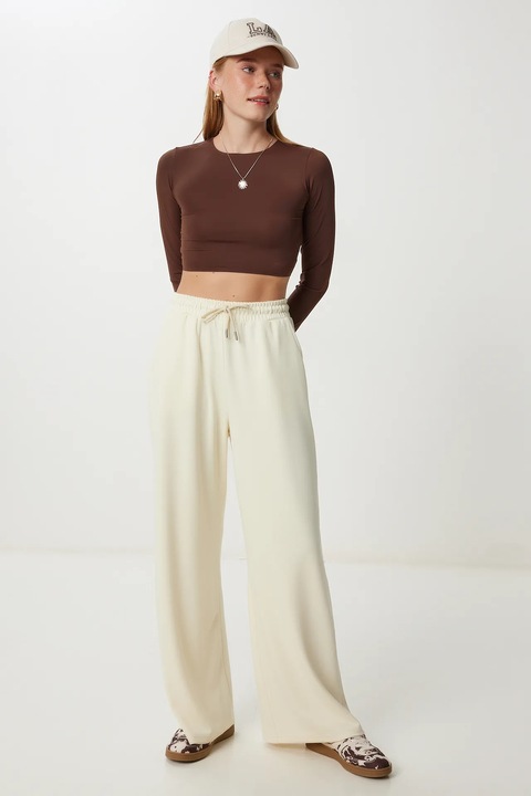 Pantaloni dama, Happiness Istanbul, pantaloni de trening, picior larg, galben lamaie, textil
