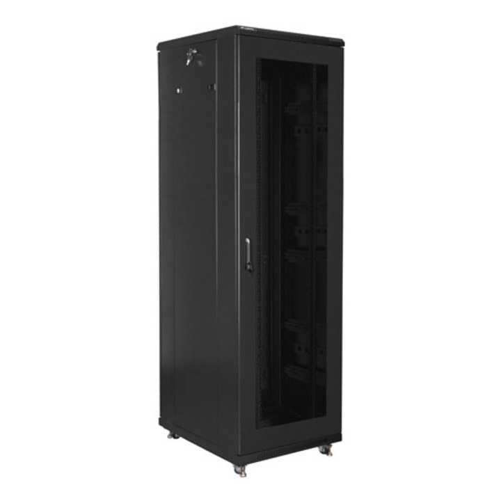 Cabinet metalic, Lanberg, rack 19" 42U, 600x800, negru, usi perforate